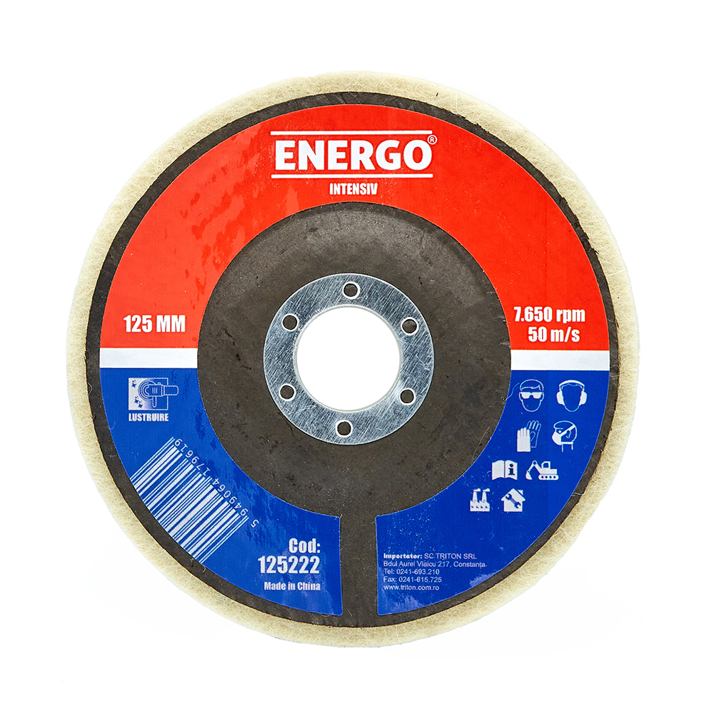 Disc finisare/lustruire 125x22.23 mm g-15 mm din pasla cu suport rigid pentru polizor unghiular
