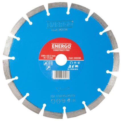 Disc diamantat taiere CONSTRUCT PRO 230×22.2mm sector cu pastile diamante -3D beton-armat pavele boltari caramida mozaic marmura granit