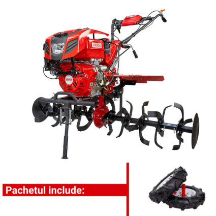 Motocultor H135E cu angrenaj fonta 165 kg 13 CP benzina 2+1 viteze cu roti cauciuc
