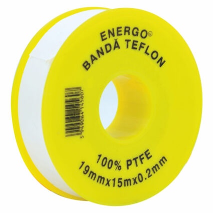 Banda etansare din teflon BT 1915 latime 19 mm L-15 m g-0.2 mm pentru filete instalatii sanitare/aer comprimat
