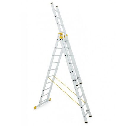 Scara 3 tronsoane culisante universala 3×12 trepte Lmax-8.65m Lmin-3.55m H forma A-5.81m din aluminiu