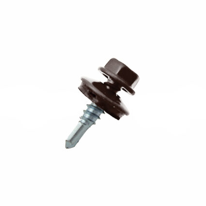 Surub autoforant cap hexagonal SW8 D-4.8mm L-25mm vf-4mm DIN7504K cu saiba epdm fixare metal/metal RAL8017 maro
