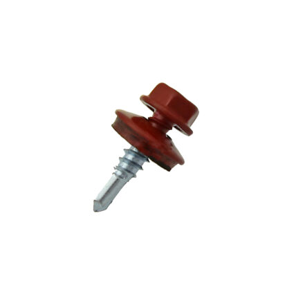 Surub autoforant cap hexagonal SW8 D-4.8mm L-19mm vf-4mm DIN7504K cu saiba epdm fixare metal/metal RAL3011 rosu
