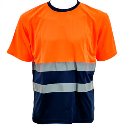 Tricou clasic ROAD marimea M portocaliu/bleumarin reflectorizant poliester 130g/mp