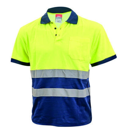 Tricou polo ROAD marimea L galben/bleumarin reflectorizant bumbac cu poliester 180g/mp