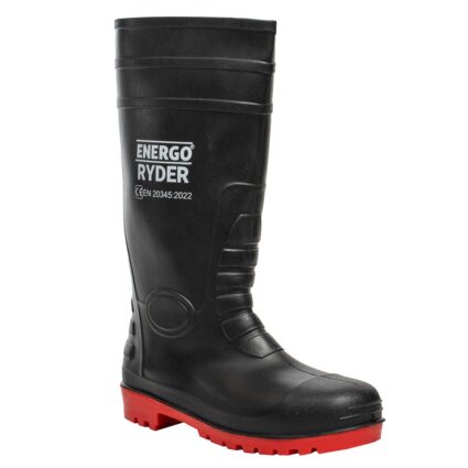 Cizme protectie RYDER marimea 39 categoria S5 FO SR din PVC cu bombeu si lamela antiperforatie din metal negre