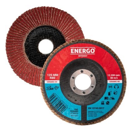Disc abraziv lamelar DLE INTENSIV 125×22.23mm granulatie R 80 ceramic corund suport fibra pentru inox/metal