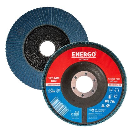Disc abraziv lamelar DLE INTENSIV 125×22.23mm granulatie R 80 zirconiu corund suport fibra pentru inox/metal