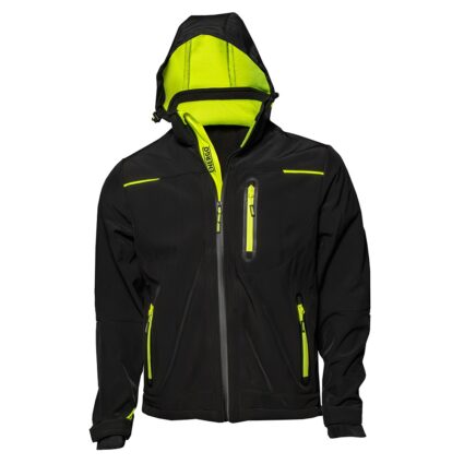 Jacheta softshell FLEXY marimea S neagra/galbena poliester cu spandex 320g/mp
