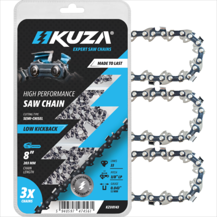 Lant pentru drujba, Lungime 8″, pas 3/8″ LP, grosime 043″-1.1 mm, 33 Zale, 3 lanturi/pachet – KUZA
