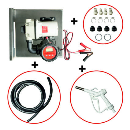 Pompa transfer Adblue cu membrana debit 40L/min H refulare 35mca conexiune DN 3/4″x3/4″ cu debitmetru furtun si pistolet 12V