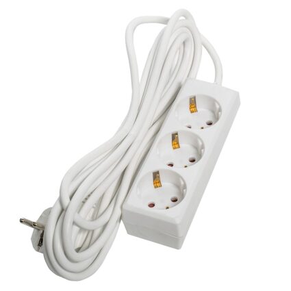 Prelungitor cu 3 prize SELLY cablu 3×1.0 mmp L-5 m fara intrerupator alb 230 V