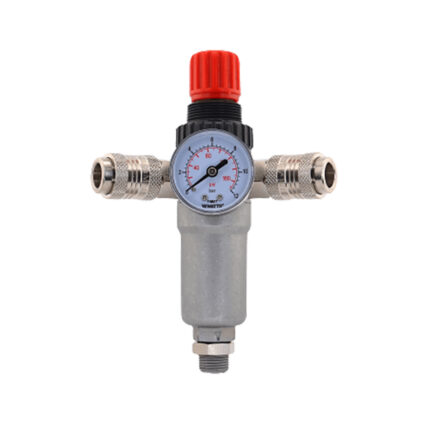 Regulator de presiune cu manometru 0-12 bari prindere cu filet exterior 1/2″ si 2 cuple rapide tip german 630R