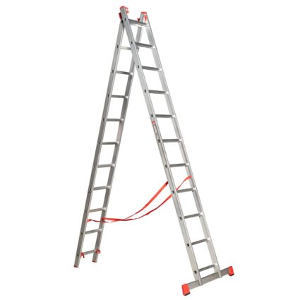 Scara 2 tronsoane culisante universala ST 2×11 trepte Lmax-5.10m Lmin-3.12m H forma A-2.99m din aluminiu