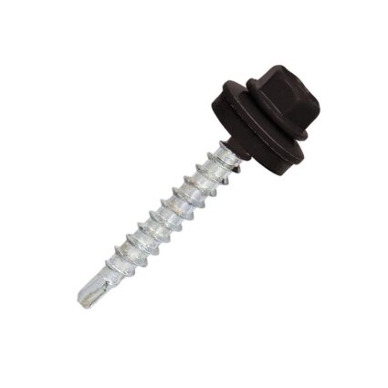 Surub autoforant cap hexagonal SW8 D-4.8mm L-25mm vf redus DIN7504K-R cu saiba epdm fixare metal/lemn RAL8019 maro 100 bucati