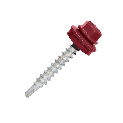 Surub autoforant cap hexagonal SW8 D-4.8mm L-35mm vf redus DIN7504K-R cu saiba epdm fixare metal/lemn RAL3011 rosu 100 bucati