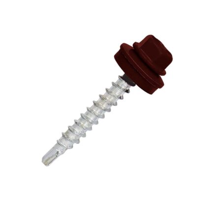 Surub autoforant cap hexagonal SW8 D-4.8mm L-35mm vf redus DIN7504K-R cu saiba epdm fixare metal/lemn RAL8017 maro 100 bucati