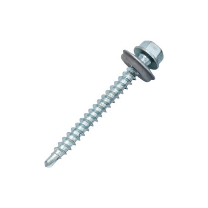 Surub autoforant cap hexagonal SW8 D-4.8mm L-25mm vf redus DIN7504K-R cu saiba epdm fixare metal/lemn zincat alb 100 bucati