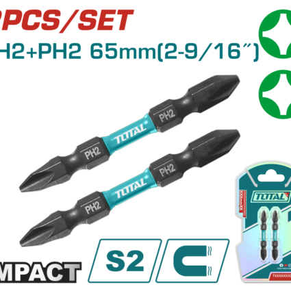 BITI PENTRU SURUBELNITA CU IMPACT PH2+PH2,65MM, 2 BUC/SET – TOTAL