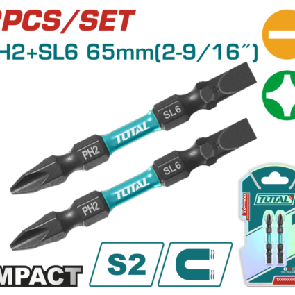 BITI PENTRU SURUBELNITA CU IMPACT PH2+SL6,65MM, 2 BUC/SET – TOTAL