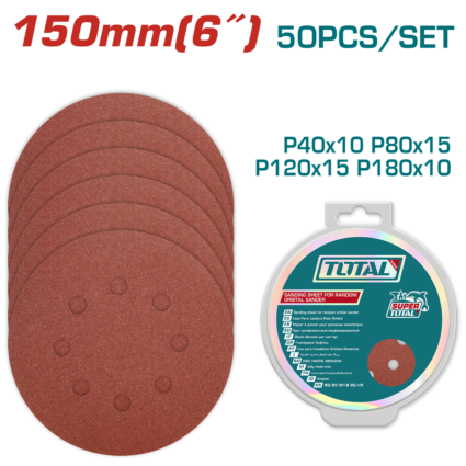 Set 50 Buc. Disc Hartie Abraziva 150Mm – P40, P80,P120,P180 – Total