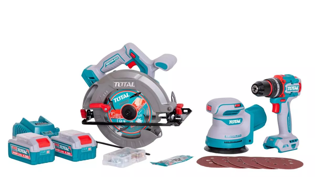 KIT COMBO 20V - 4.0Ah - FIERASTRAU CIRCULAR, SLEFUITOR , MASINA DE GAURIT CU IMPACT (INCLUDE - TOTAL, Brushless - imagine 5