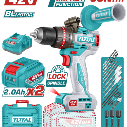 Masina De Gaurit Cu Percutie – 42V (Include 2 Acumulatori, 1 Incarcator) – Total, Brushless
