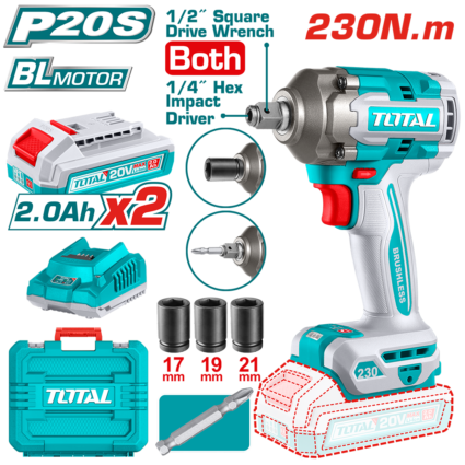 Masina De Insurubat Cu Impact 2 In 1 Cu Acumulator – 20V – Motor Fara Perii (Include 2 Acumu – Total, Brushless