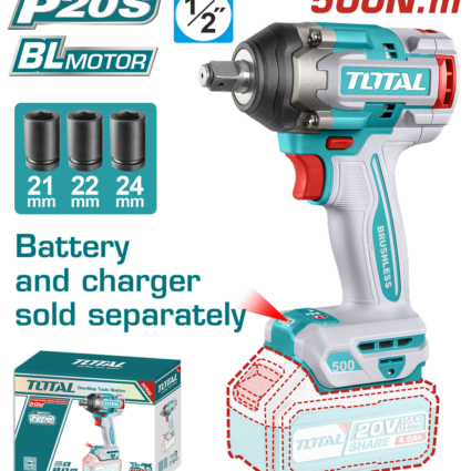 MASINA DE INSURUBAT CU IMPACT – 20V – MOTOR FARA PERII (NU INCLUDE ACUMULATOR) 1/2” – TOTAL – Acumulator, 20V, Brushless – TIWLI20501