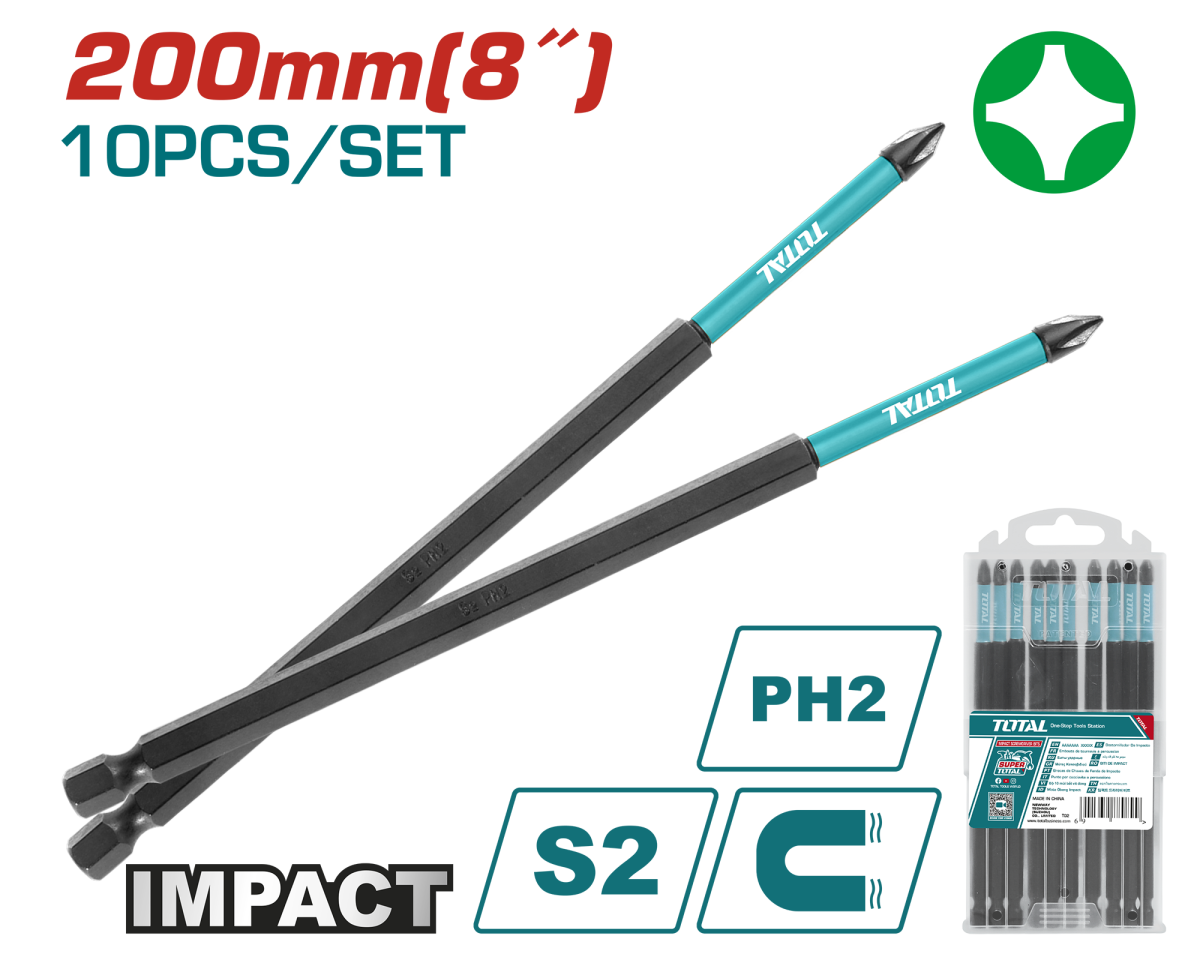 SET 10 BITI DE IMPACT PH2X200MM - TOTAL