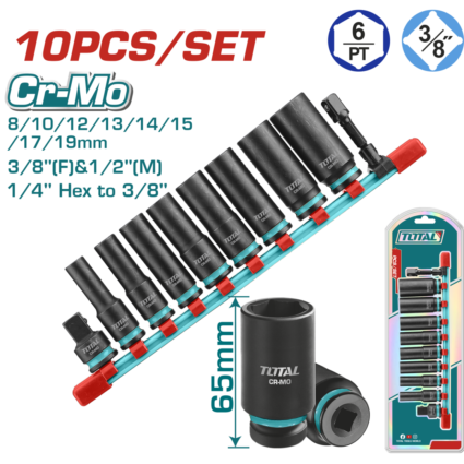 Set 10 Piese Tubulare De Impact Adanci – 3/8″ – Total