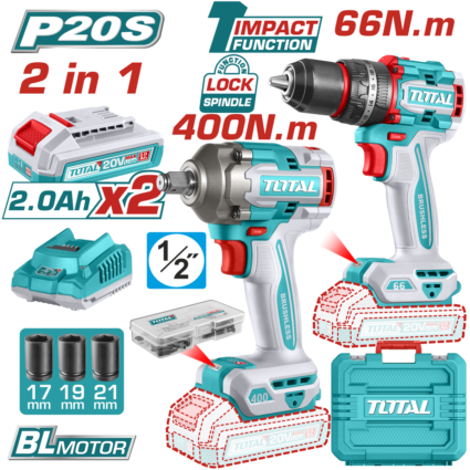 SET SCULE ELECTRICE CU 2 UNELTE CU MOTOR FARA PERII – 20V (INCLUDE 2 ACUMULATOR SI INCARCATO – TOTAL