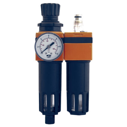 Unitate filtrare reglare si ungere aer comprimat cu manometru 0-12 bari filet intrare/iesire 1/4″ 724FRLM