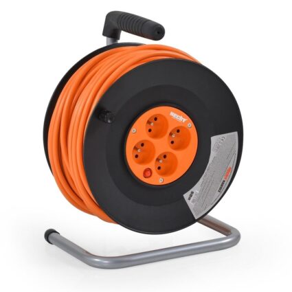 450153 – Cablu prelungitor – 50 m, rolă pe tambur cu 4 prize – HECHT