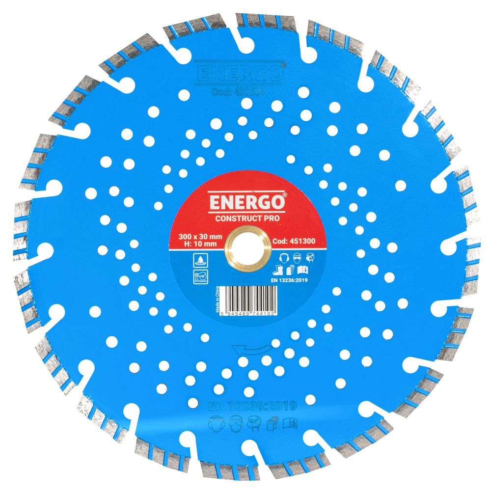 Disc diamantat taiere CONSTRUCT PRO 300x30 mm (25.4 si 20 mm) T20 sector cu pastile-turbo beton-armat pavele boltari mozaic caramida - imagine 2