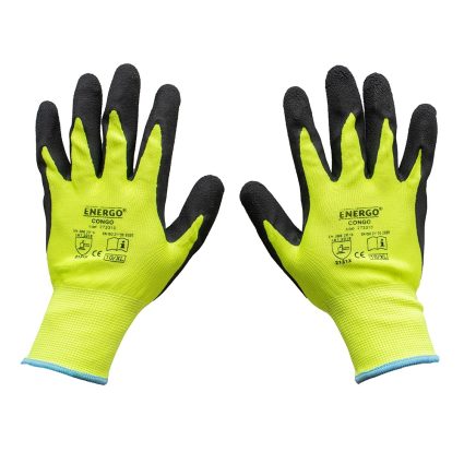 Manusi protectie CONGO marimea 8 poliester impregnate spuma latex palma si varf degete fluorescent galben EN388-2131X