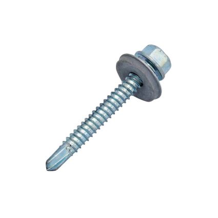 Surub autoforant cap hexagonal SW10 D-6.3mm L-60mm vf-8mm DIN7504K cu saiba epdm fixare metal/metal zincat alb